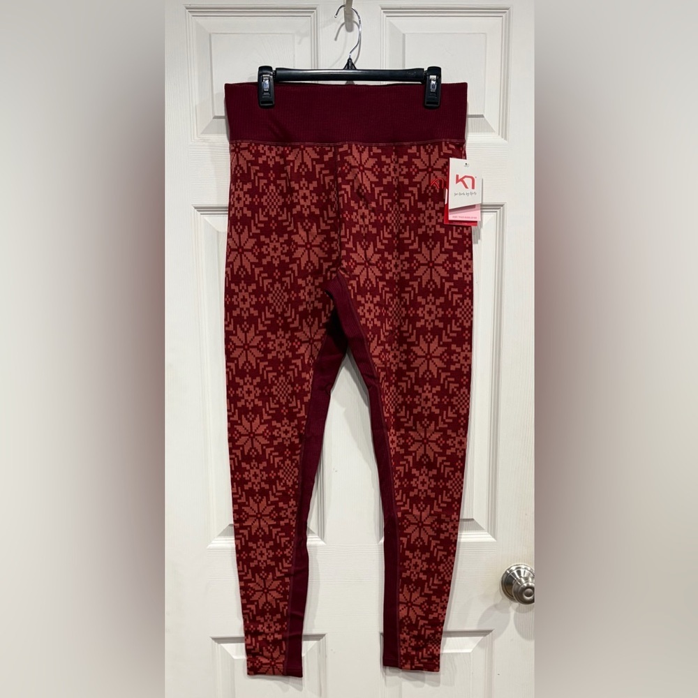 Kari Traa Women's XL Edith 220g Wool Pants Red Pattern NWT Base Layer High Waist